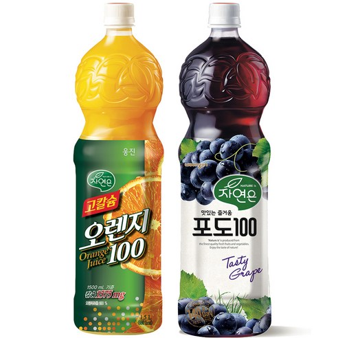 [웅진식품] 자연은 고칼슘 오렌지100 1.5L+자연은 포도100 1.5L, 1.5L, 1세트