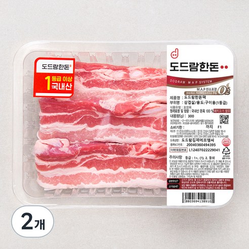 도드람 한돈 1등급 삼겹살 구이용 (냉장), 300g, 2개