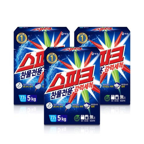 스파크 분말 세탁세제 카톤 본품, 5kg, 3개