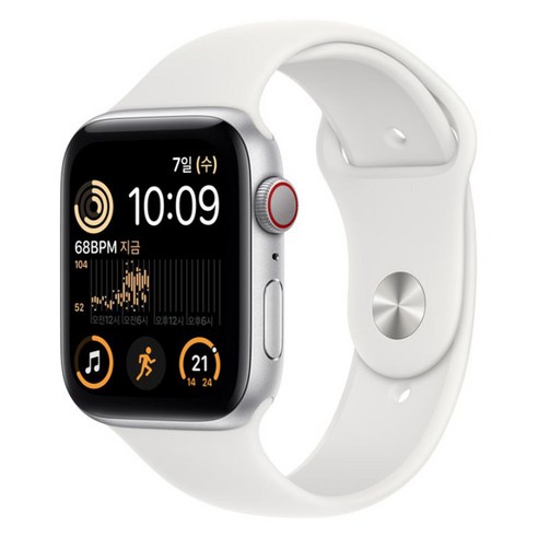 Apple 2022 애플워치 SE 2세대 알루미늄 케이스, 40mm, GPS+Cellular, 실버 / 화이트 스포츠밴드