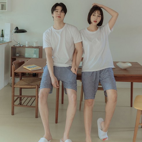 도씨 커플용 체크 5부 잠옷 바지 D3957 2p