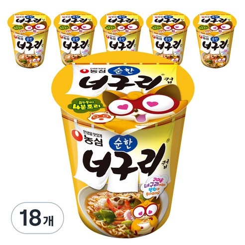 농심 순한 너구리 컵라면 63g, 18개