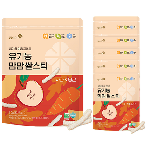 맘스미 유아용 유기농 맘맘 쌀스틱, 사과당근맛, 30g, 6개