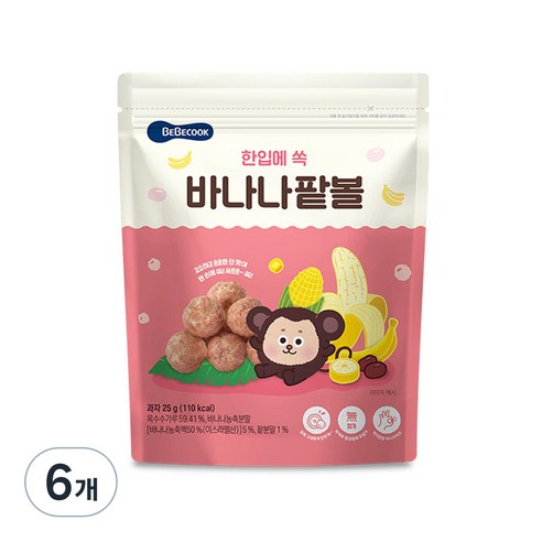 베베쿡 한입에 쏙 바나나팥볼 25g, 바나나 + 팥 혼합맛, 6개