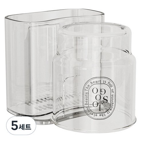 리빙공감 티스 부착형 칫솔꽂이 양치컵 세트, 5세트, 투명화이트