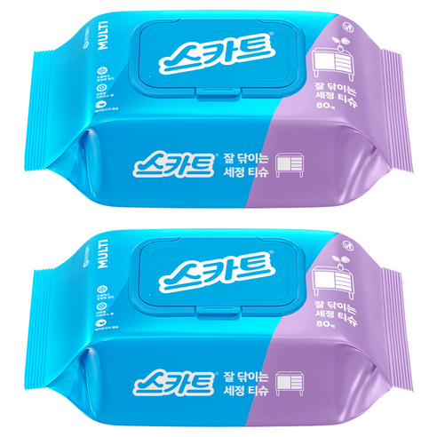 스카트 잘닦이는 세정티슈 80매, 2개