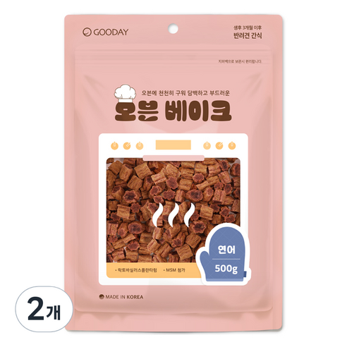 굿데이 강아지 오븐 베이크 간식, 연어, 500g, 2개