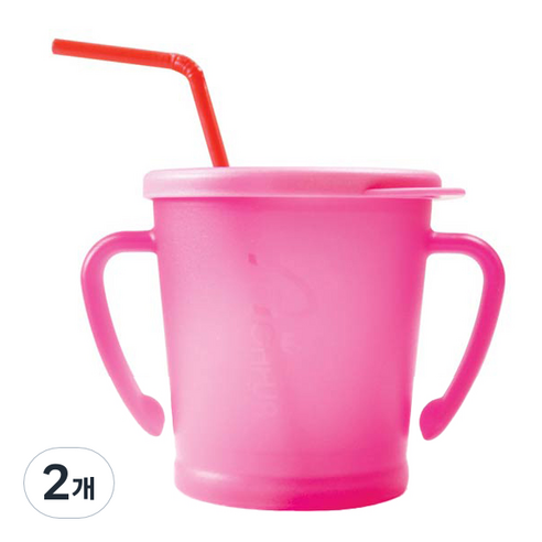 아가프라 유아용 매직 빨대컵 300ml, 2개, 핑크
