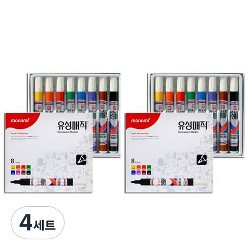 모나미 유성매직 8종 세트, 혼합색상, 4세트