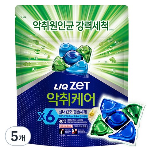 리큐제트 제트 악취케어 실내건조 캡슐세제, 5개, 40개입