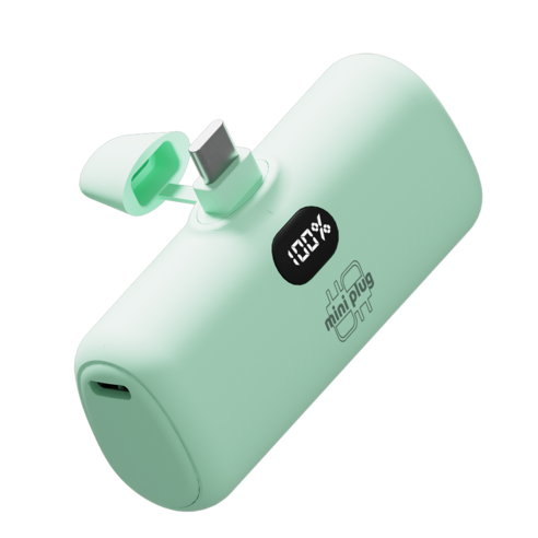 미니플러그 초고속충전 PD 퀄컴 3.0 미니 도킹형 보조배터리 5000mAh C타입, mini MPBL 5000, 그린