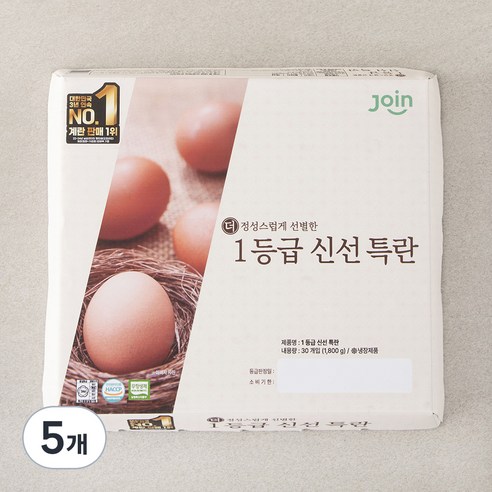 조인 무항생제 인증 1등급 신선 특란 1800g, 30구, 5개