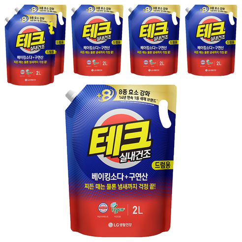 [비건라이프] 테크 베이킹소다 플러스 구연산 실내건조 액체세제 드럼용 리필, 2L, 6개