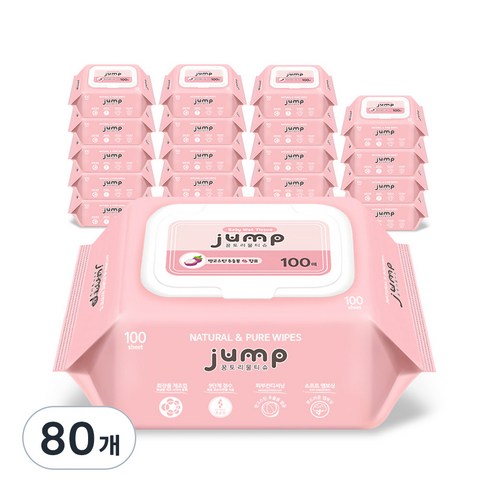 꿈토리 NEW 넉넉한 점프 아기물티슈 캡형 베이직, 100개입, 80개