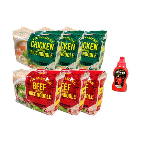 밀리켓 베트남 쌀국수 즉석라면 소고기맛 12p+닭고기맛 12p+칠리소스 250g 세트, 1세트, 60g
