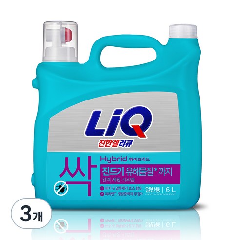리큐 진한겔 하이브리드 펌프형 일반용 액체세제 본품, 3개, 6L