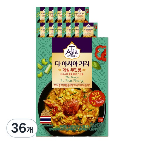 티아시아키친 게살 푸팟퐁 커리 전자레인지용, 170g, 36개