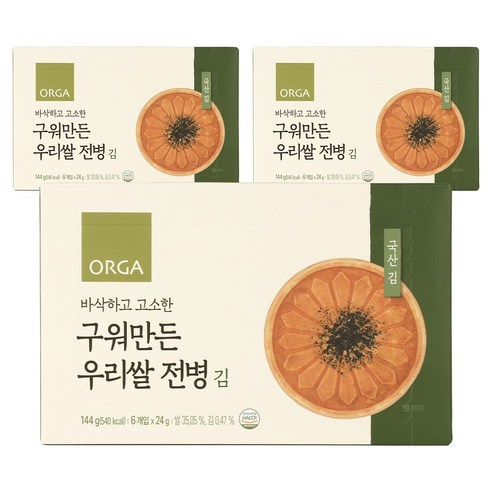 ORGA 구워만든 우리쌀 전병 144g, 3개, 김맛