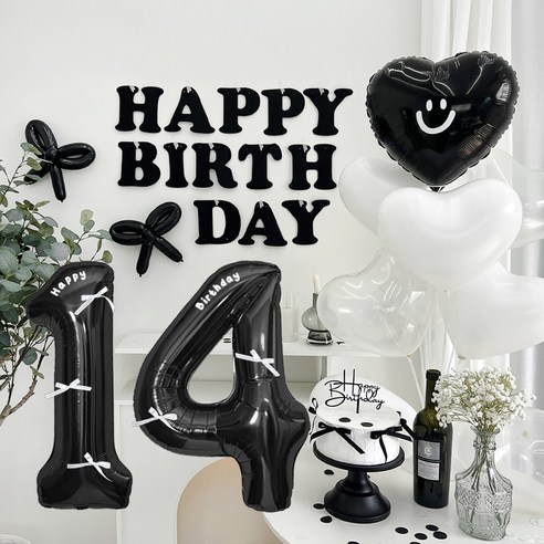 HBD 레터링 하트 파티 세트, 블랙 14, 1세트