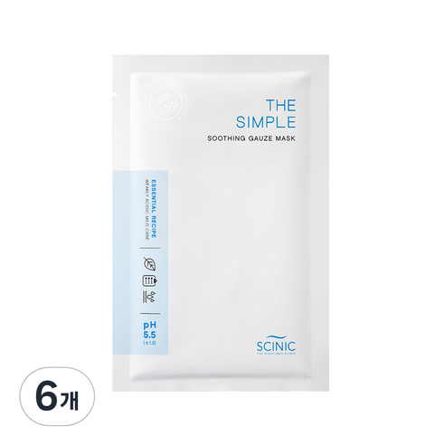 싸이닉 더 심플 수딩 거즈 마스크팩 25ml, 6개, 1개입