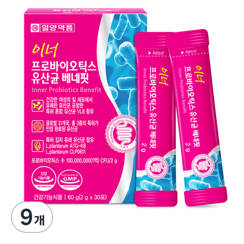 일양약품 이너 프로바이오틱스 유산균 베네핏 30p, 60g, 9개