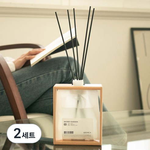 아로니카 내츄럴 우드 코팅 프레임 챕터디퓨저 본품, 시크릿가든, 200ml, 2세트