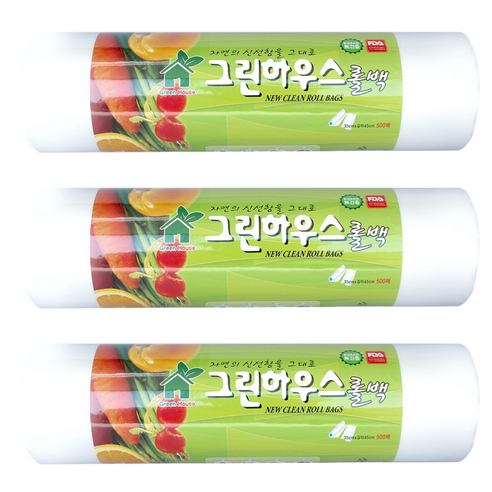 GREENHOUSE 위생롤백 특대형 35 x 45 cm, 특대(XL), 500개입, 3개