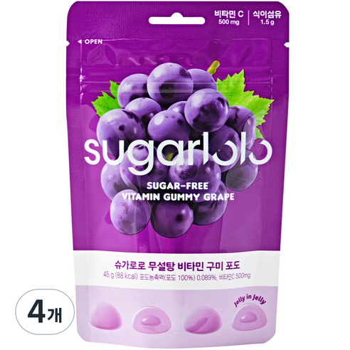 슈가로로 무설탕 비타민 구미 젤리 포도, 4개, 45g
