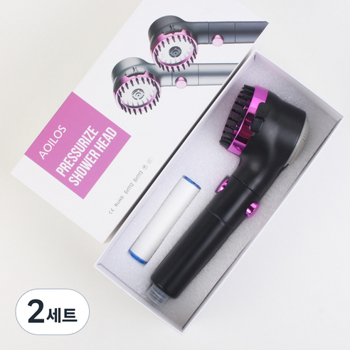 AOILES 7가지 기능 샤워기 + 추가 필터 세트, 2개, 블랙(샤워기)
