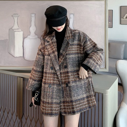 포플러앤씨 여성용 루카스 체크 자켓
