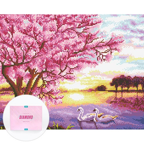 디클레어 액자형 보석십자수 DIY 키트 캔버스형 40 x 50 cm, 벚꽃백조, 1세트