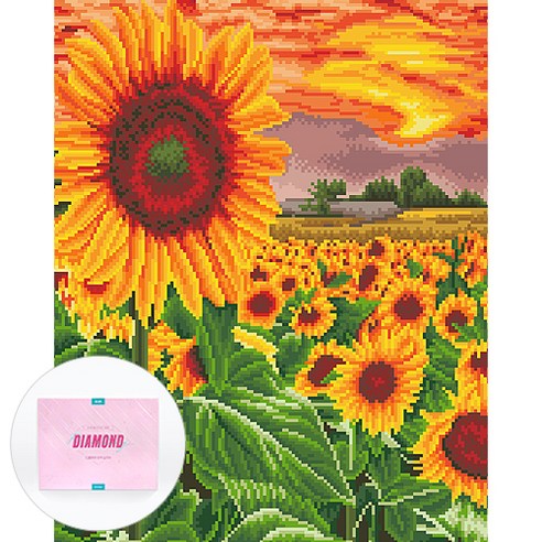 디클레어 액자형 보석십자수 DIY 키트 캔버스형 40 x 50 cm, 해바라기 노을, 1세트