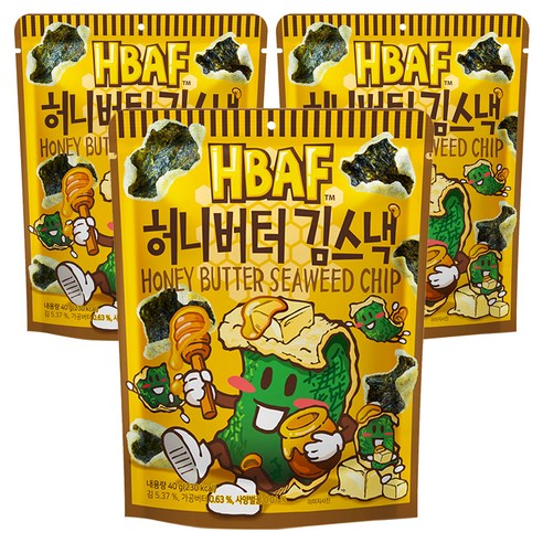 바프 허니버터 김스낵, 40g, 3개