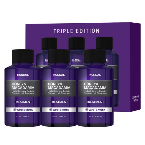 쿤달 허니 앤 마카다미아 헤어 트리트먼트 화이트머스크향, 100ml, 3개