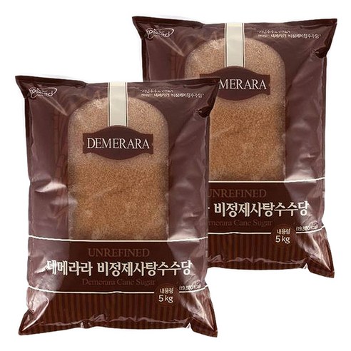 에코시드 데메라라 비정제 사탕수수당, 5kg, 2개