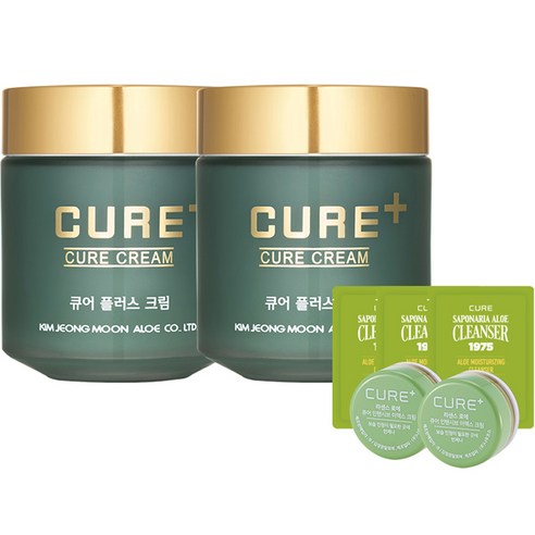   Kim Jungmoon Aloe Cure Plus Cream 80g x 2p + Cure 2X Mini 3.5g x 2p + Cleanser 2ml x 3p Set, 1 Set