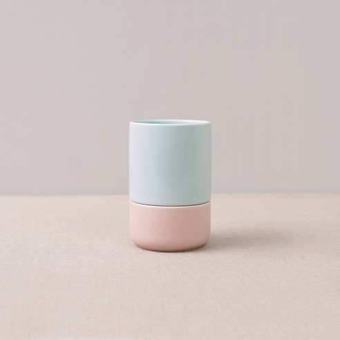 보울보울 국산 레트로라인 물빠짐 수저통 M, 스카이블루 + 파우더핑크, 1개