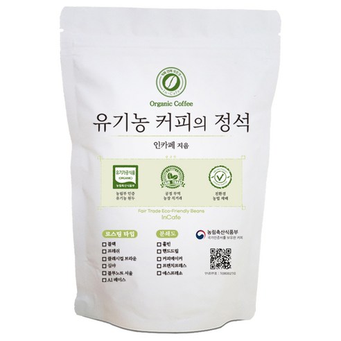 인카페 공정무역 유기농 커피의 정석 스페셜티 분쇄커피 올가닉블루노트서울, 프렌치프레스, 200g