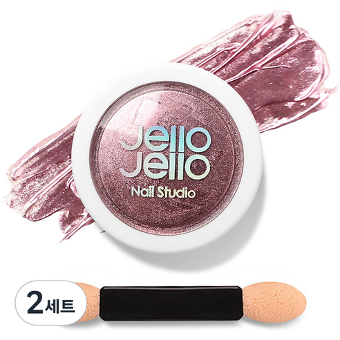 젤로젤로 젤네일 아트 엣지빔 미러 파우더 글리터 + 브러쉬 세트, 2세트, JP04 애쉬핑크(글리터)