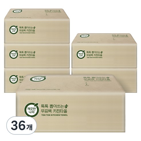 깨끗한나라 톡톡 뽑아쓰는 무표백 천연펄프 키친타올, 100매, 36개