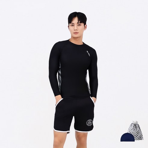 아쿠아티카 남성용 AQAMAE 래쉬가드 + 트렁크 반바지 + 수영모자 + 수영가방 + 세트