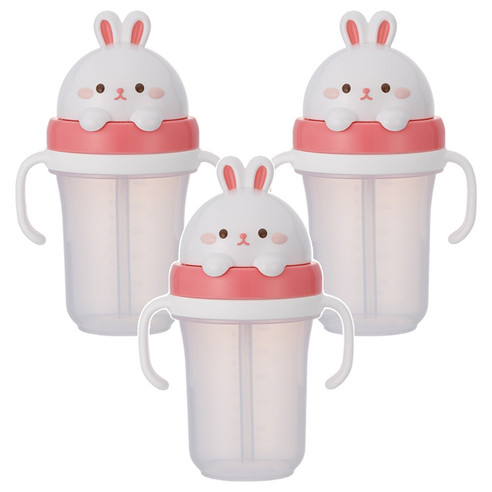 에디슨 프렌즈 흘림방지 입체 빨대컵2 300ml, 흰토끼, 3개