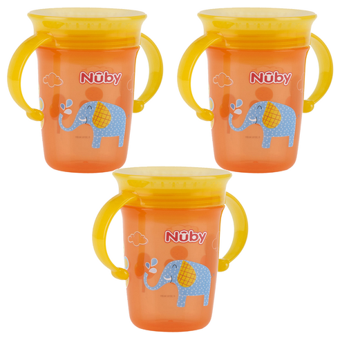 누비 유아용 티칭컵 240ml 10410, 오렌지, 3개