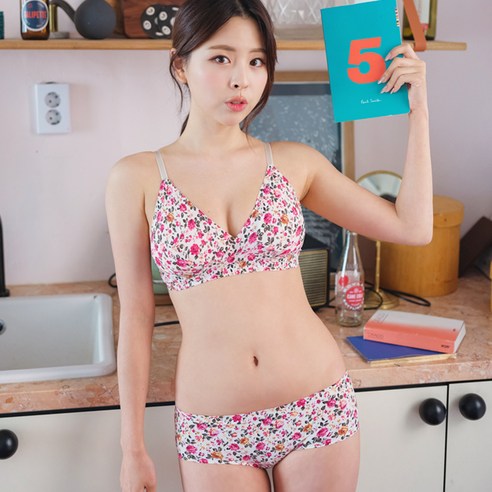 여성용 메쉬 플라워 누디브라탑 + 팬티세트