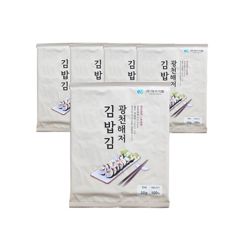 광천해저김 두번구운김밥김, 20g, 5개