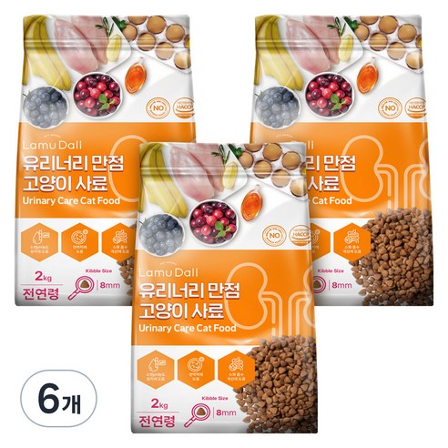 라무달리 전연령 고양이 유리너리 만점 건식사료, 닭, 2kg, 6개