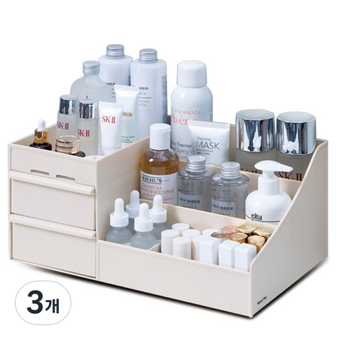 마켓플랜 멀티 화장품 정리함, 3개, 베이지