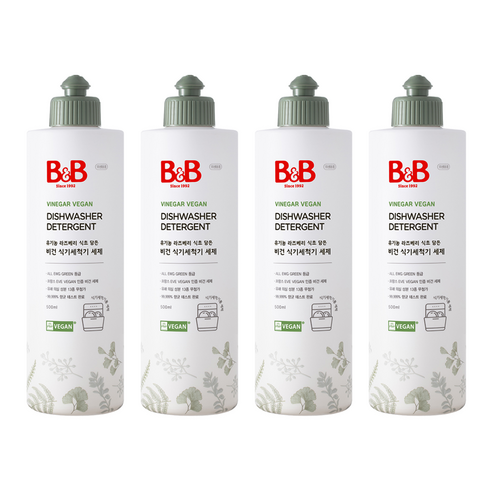 비앤비 비건 식기세척기 세제 용기형, 500ml, 4개