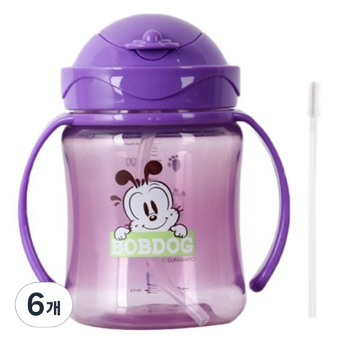 리틀밥독 국내 제조 플립 컬러 빨대컵 250ml, 퍼플, 6개