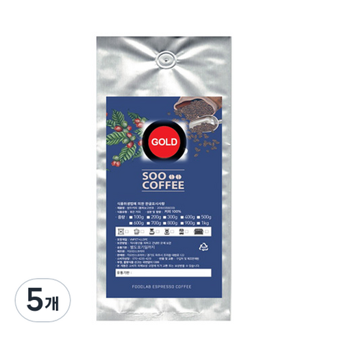 SOO커피 EXPRESS GOLD, 홀빈(분쇄안함), 200g, 5개